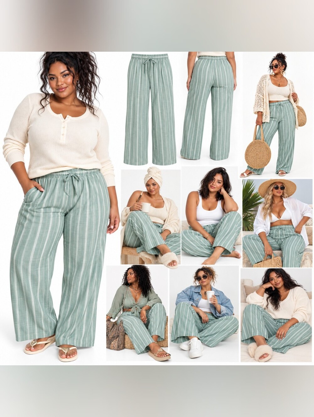 NWT Sage Striped Cotton Blend Wide Leg Pajama Pants Plus Size Lounge Flare